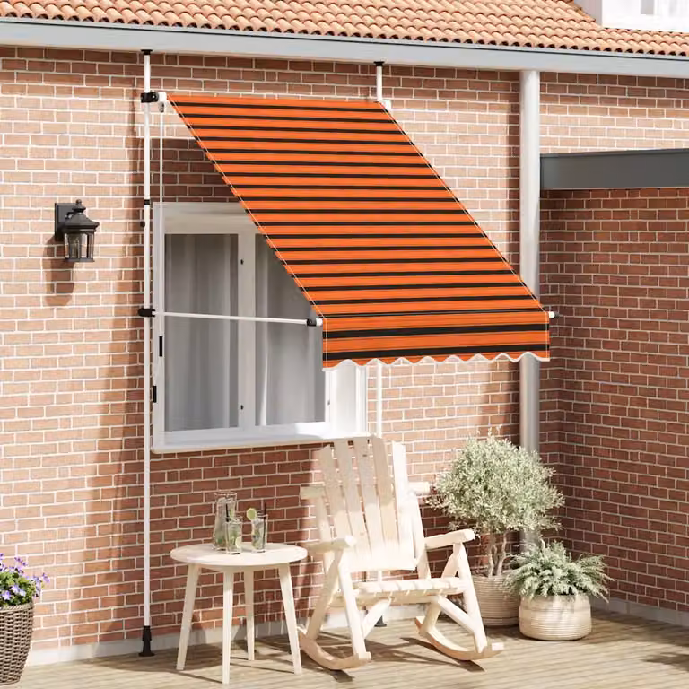 vidaXL Tenda da Sole Retrattile Manuale in Poliestere e Acciaio, Arancione e Marrone, L: 300 cm, P: 150 cm