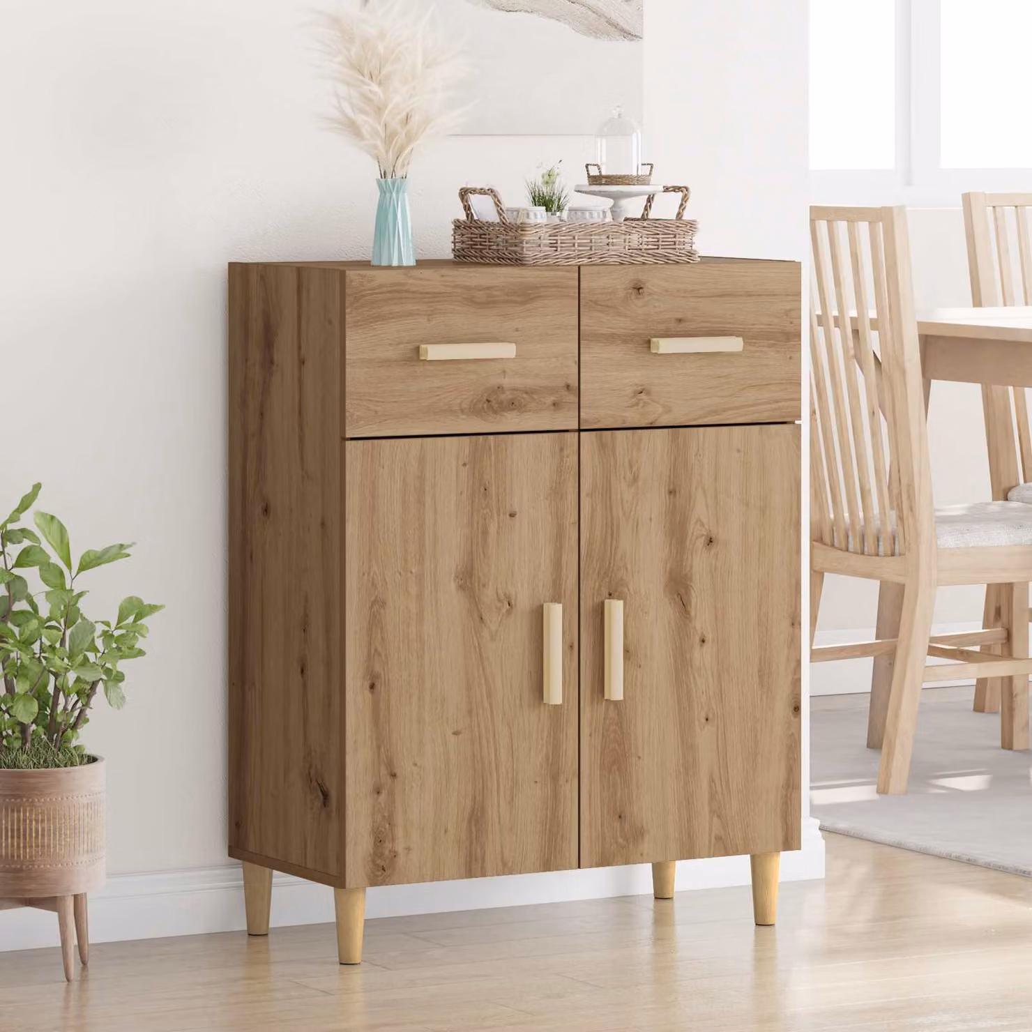 Credenza moderna vidaXL in legno color rovere marrone L: 69.5 cm, P: 34 cm, H: 89 cm