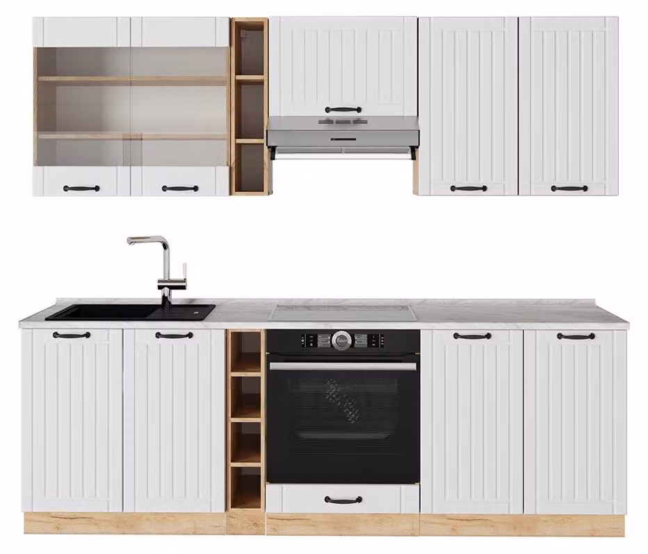 Cucina componibile Vicco Fame-Line Bianco rustico 235 cm , PL Marmo, Model 57551