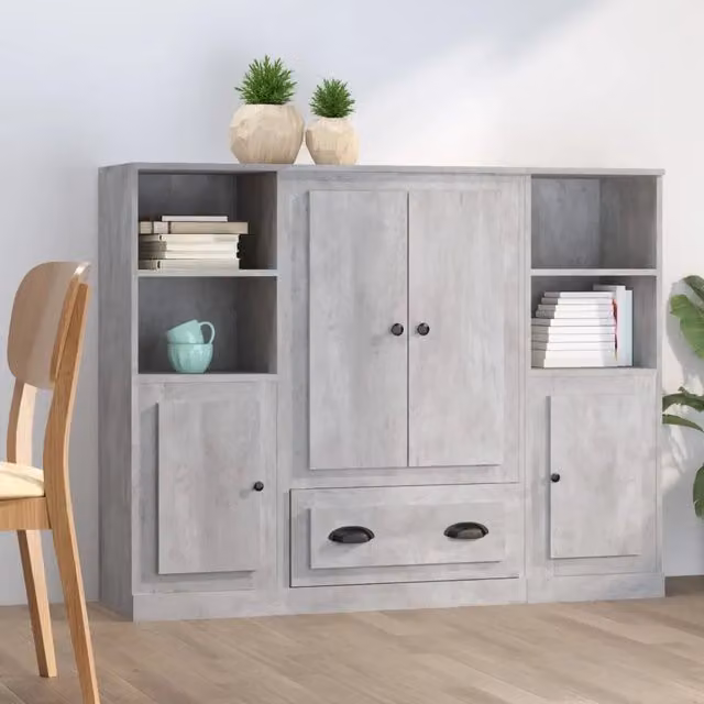 Credenze 3 pz Grigio Cemento in Legno Multistrato 3185323