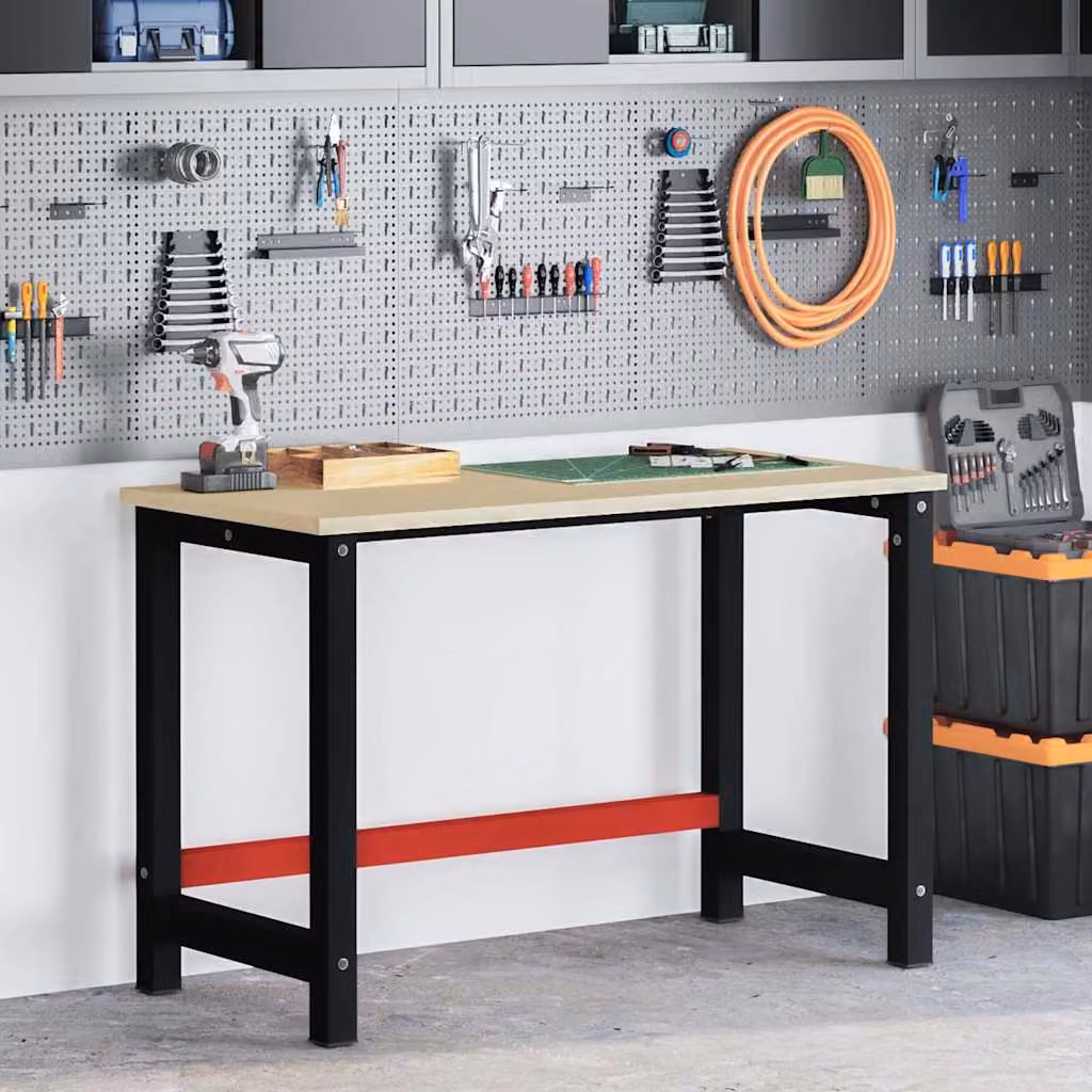 vidaXL Telaio per Banco da Lavoro in Metallo Nero e Rosso L/P/H: 120 x 57 x 79 cm – 1