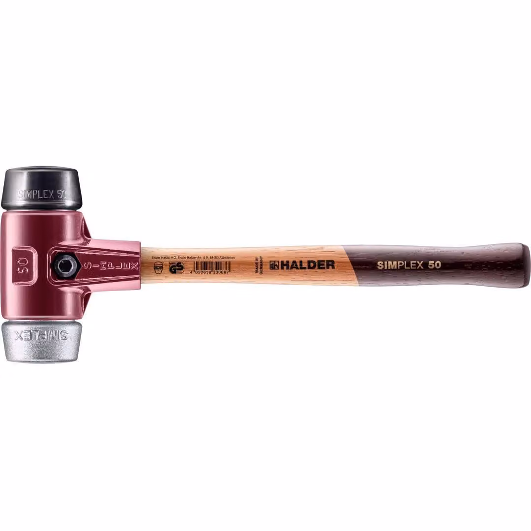 Mazza SIMPLEX soft-face con alloggiamento TE e manico in legno, Ø 50, composizione gomma / metallo morbido
