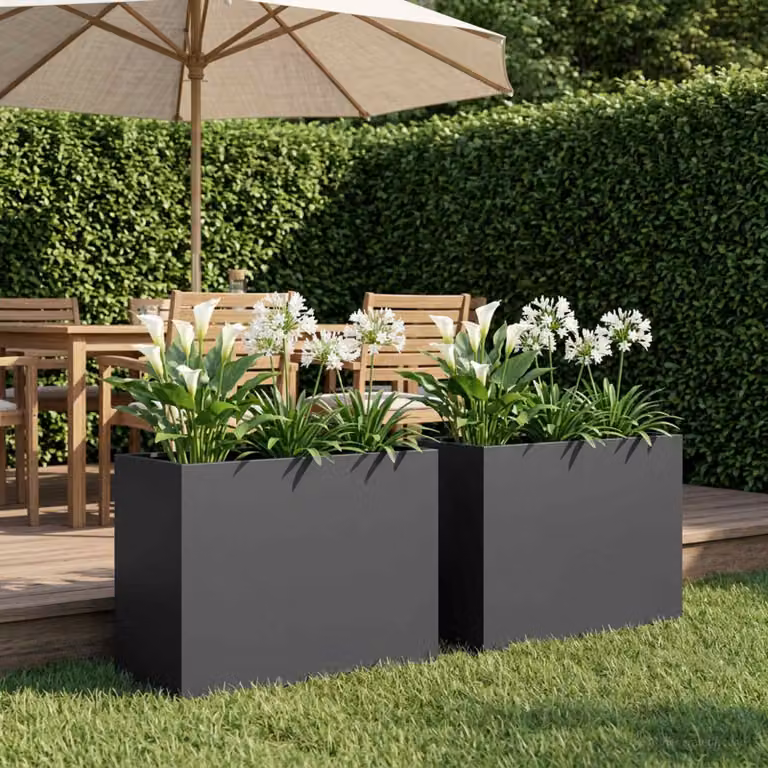 Set di 2 vasi da giardino vidaXL in metallo nero L 60 cm x P 30 cm x H 50 cm