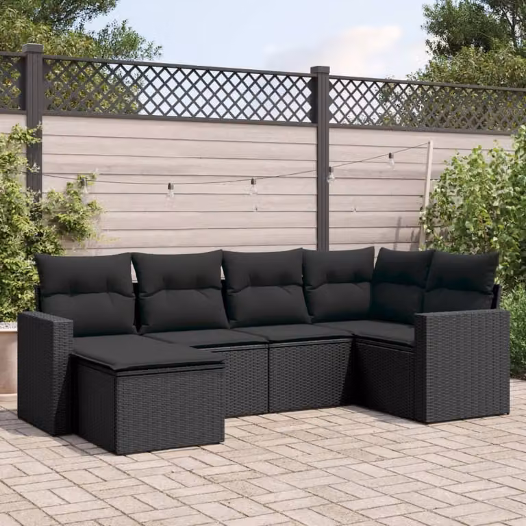vidaXL Set Divano da Giardino a L 6 pz con Cuscini Nero in Polyrattan e Struttura in Acciaio