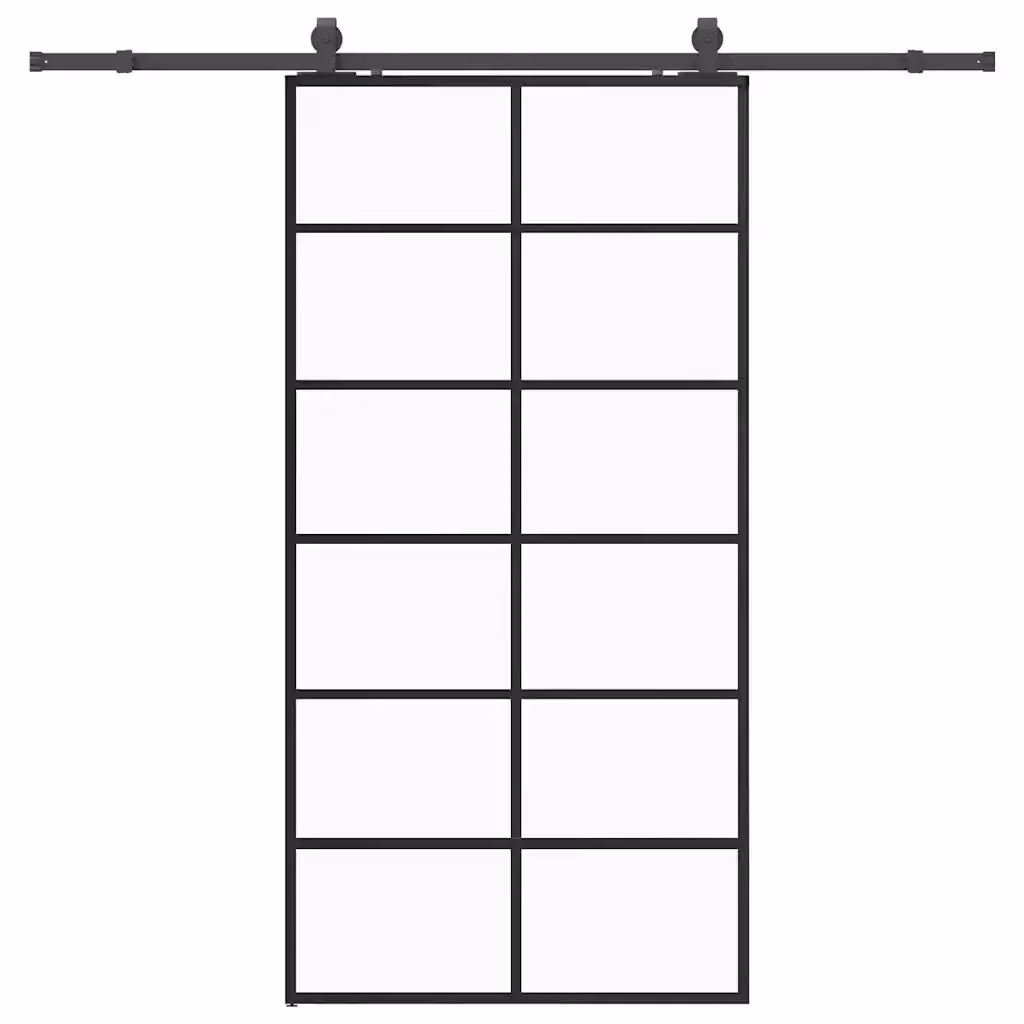 Porta Scorrevole Moderna vidaXL in Vetro Trasparente con Ferramenta Nera e Alluminio L: 102 cm, H: 205 cm – 2