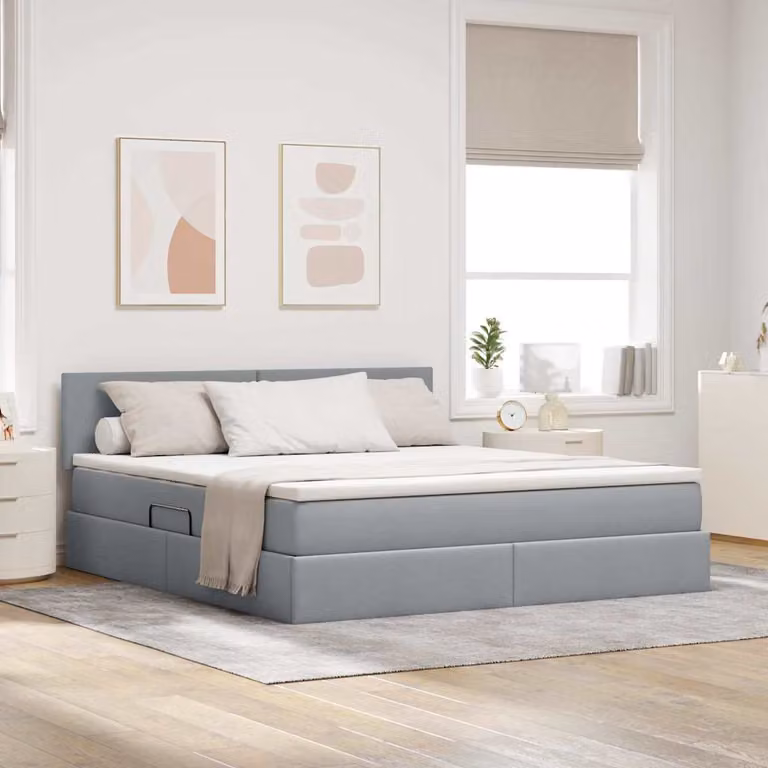 Letto con contenitore e materasso vidaXL Grigio e Bianco L/P: 180 x 200 cm
