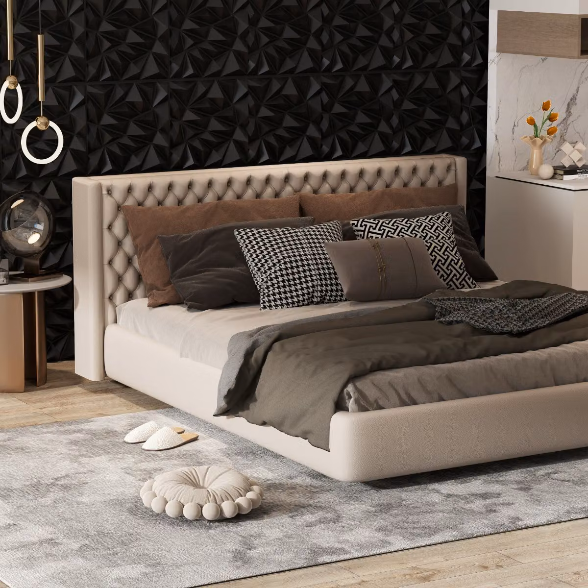 Costway Confezione da 40 pannelli murali 3D in PVC adesivi neri per pittura e fai-da-te