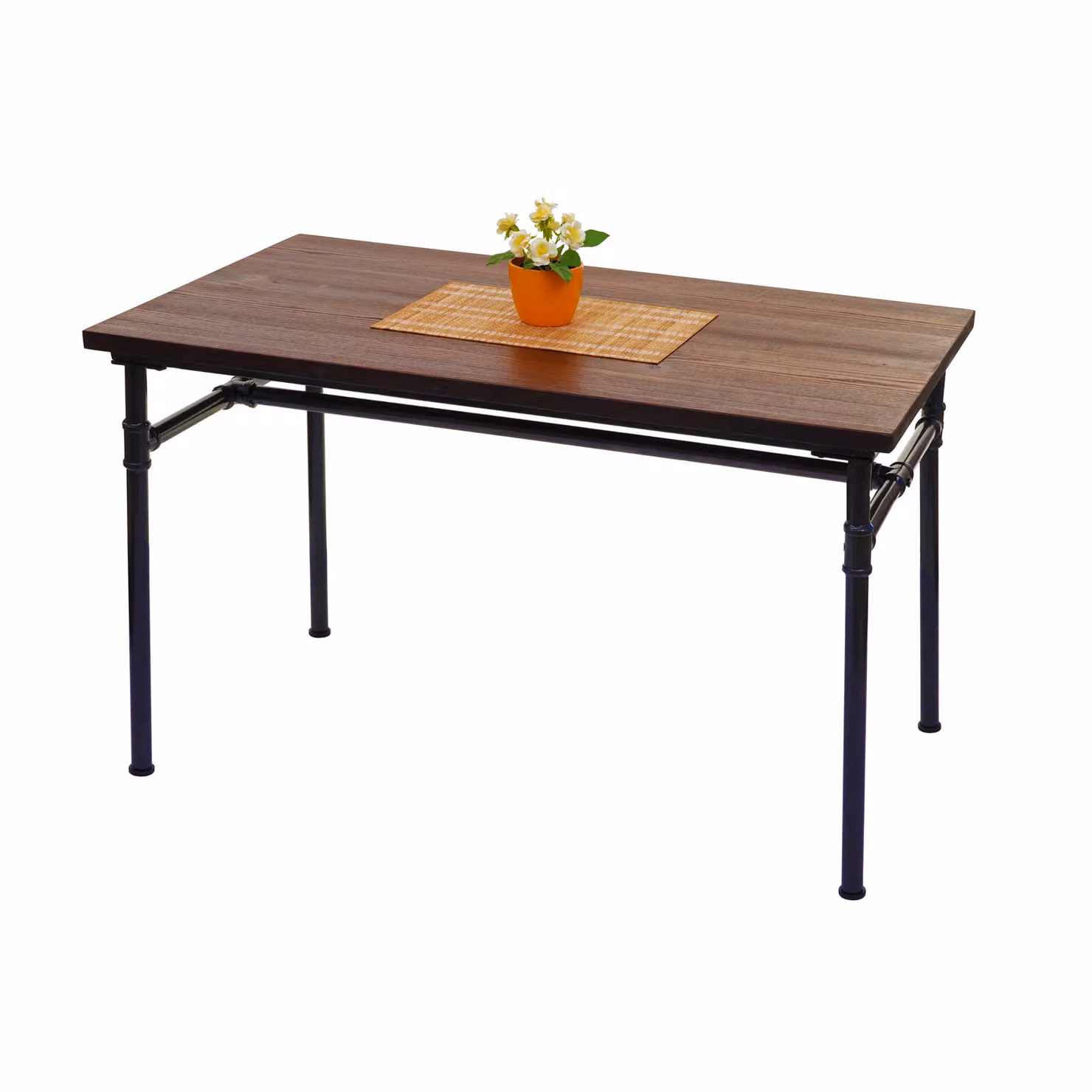Tavolo da pranzo HWC-H10b, tavolo bistrot, metallo, legno di olmo, gastronomia industriale MVG nero-marrone 120x70cm