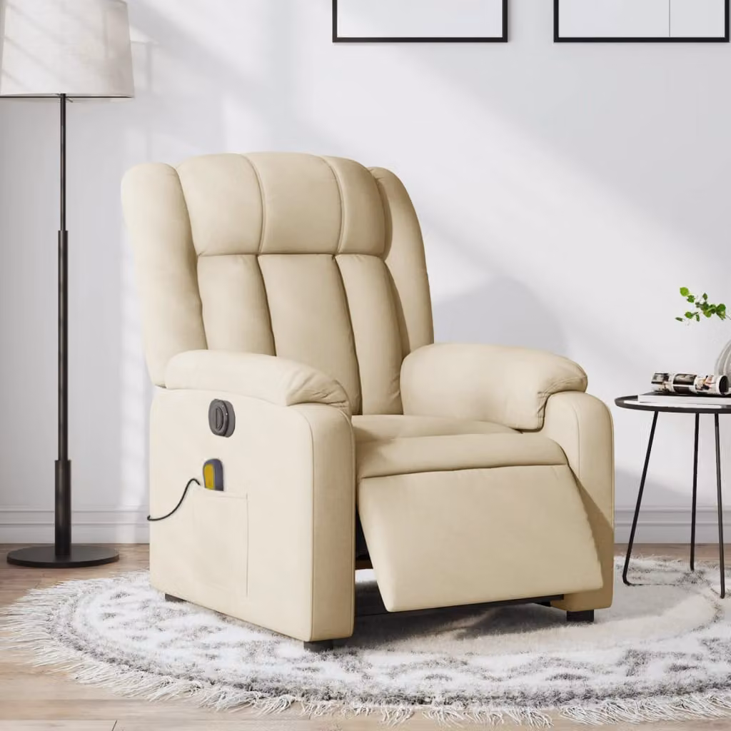 vidaXL Poltrona Reclinabile Massaggiante Elettrica in Tessuto Beige