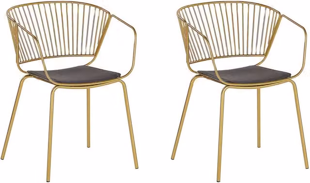 Set di 2 sedie da pranzo BELIANI in metallo dorato e finta pelle nera stile industriale glam