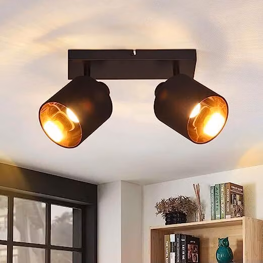 ZMH lampada da soffitto a 2 fiamme nera, faretto da soffitto vintage faretto da soffitto LED da parete orientabile 350° E14 (senza lampadina) corridoio