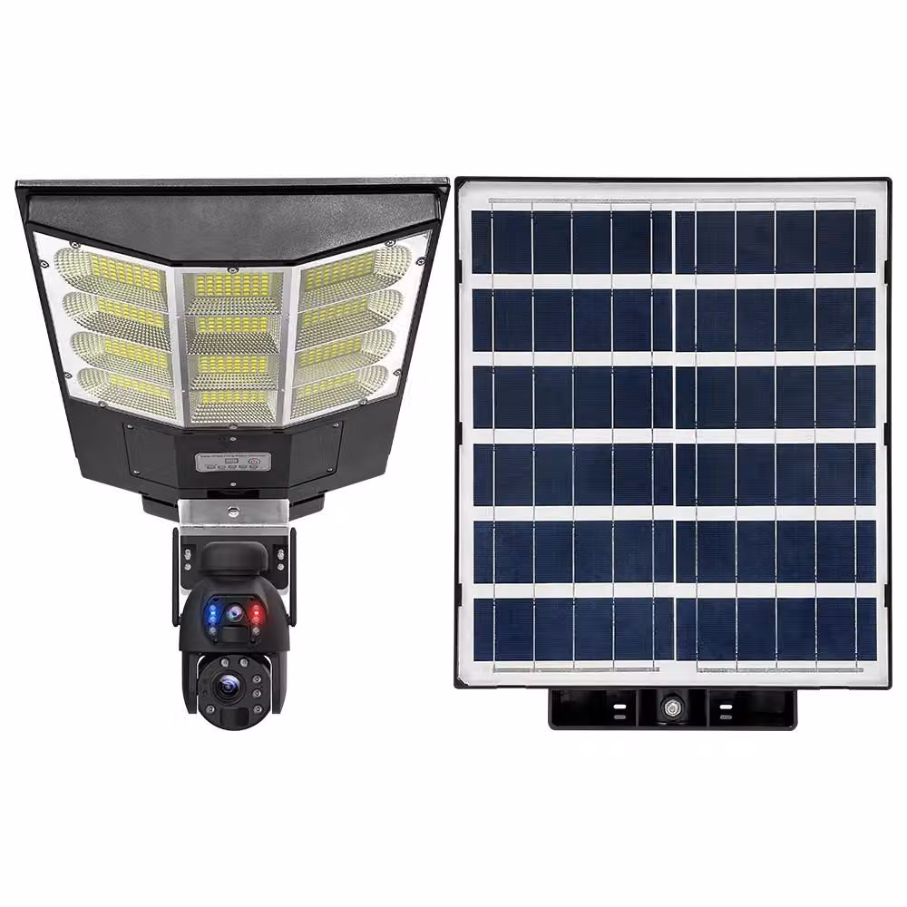 Lampione solare con telecamera RobiCam Solar Guard 4G, 6MP Dual PTZ, zoom ottico 20X, 12.000mAh, supporto microSD 128GB, struttura in metallo, nero