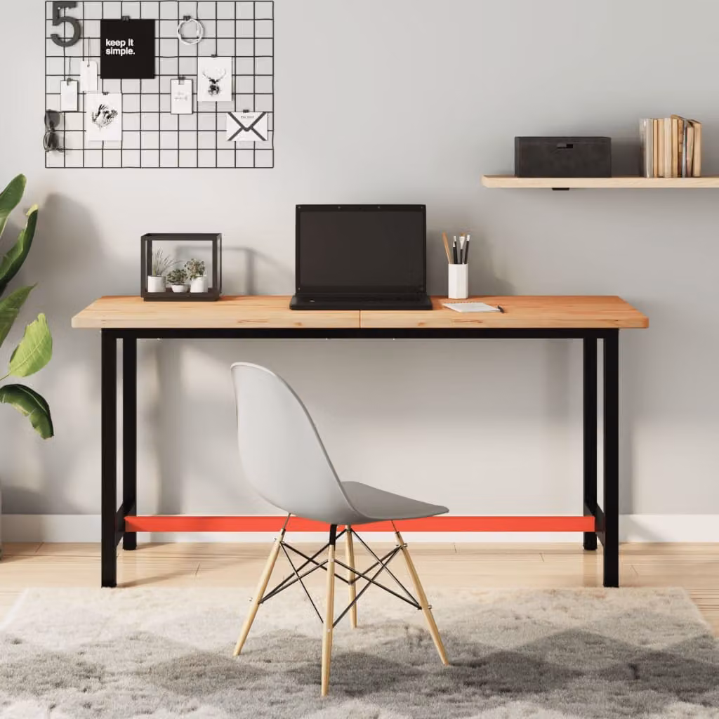 vidaXL Banco da Lavoro in Legno di Faggio e Metallo, L 150 cm x P 55 cm x H 81,5 cm