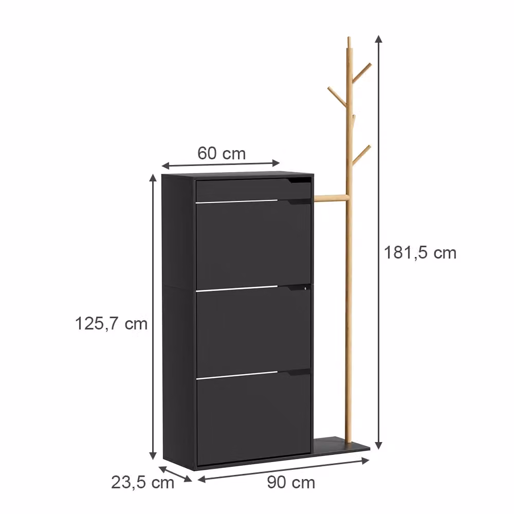Armadio porta scarpe Ivo Vicco nero con ante a battente e cassetto L 90 cm x H 181.5 cm – 2