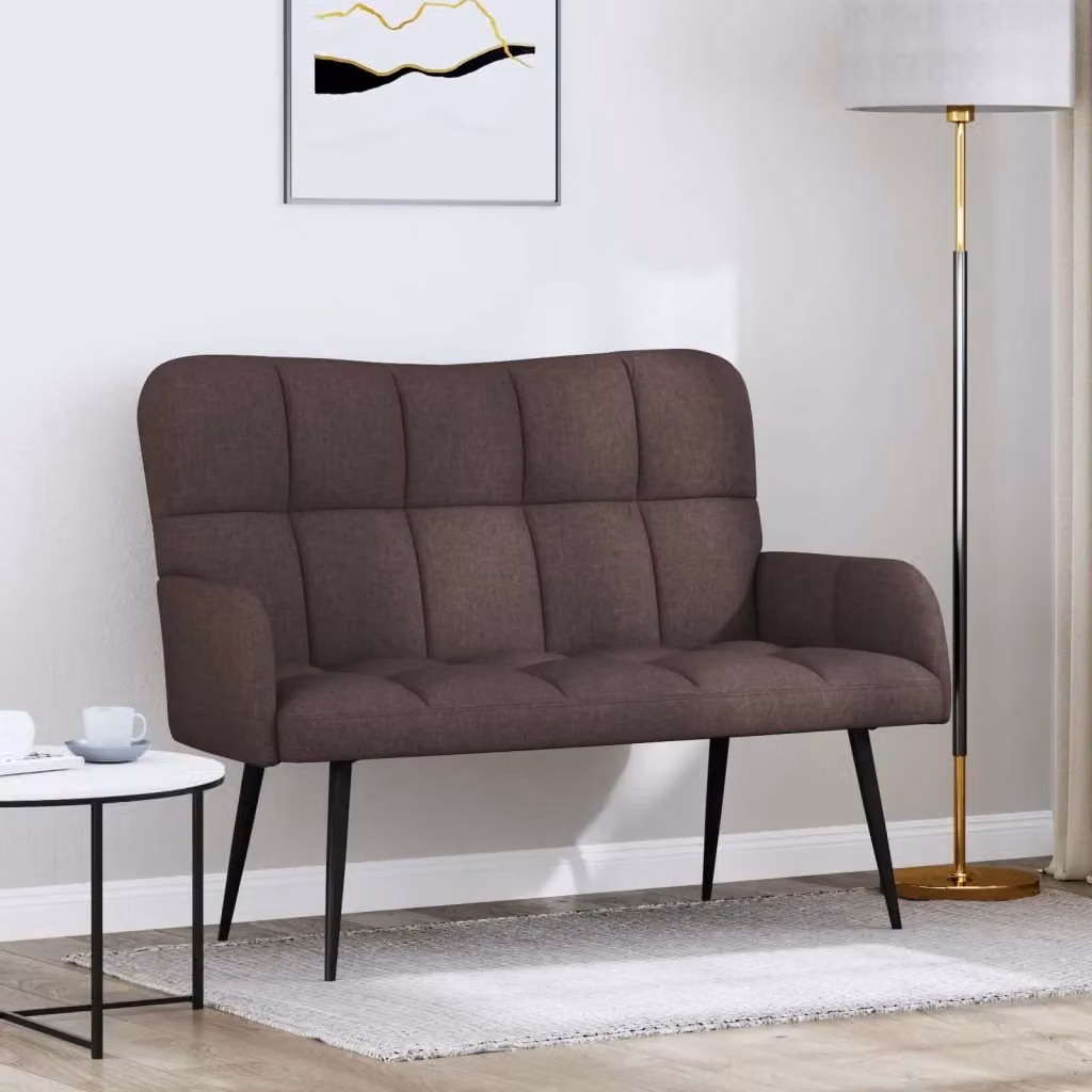 Divano moderno a due posti in tessuto marrone e grigio con struttura in metallo per soggiorno o camera da letto L: 115 cm, P: 61 cm, H: 87 cm – 2