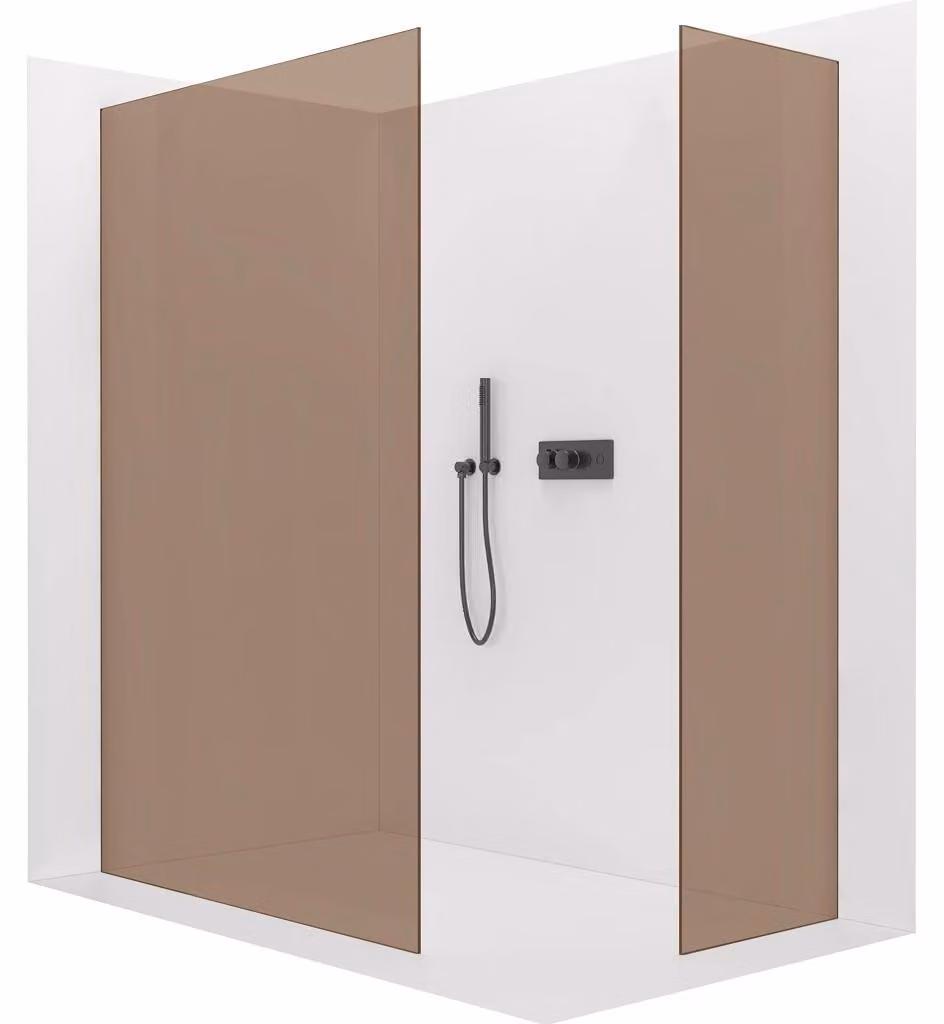 CERANO - Box doccia Walk-in Crystal T L/P - 8 mm - sistema senza montanti - nero opaco, vetro bronzo - 150x70x200 cm
