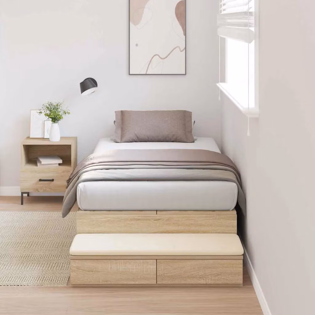 vidaXL Struttura letto con contenitore e cassetti in legno Rovere Sonoma, colore marrone, 100 x 200 cm