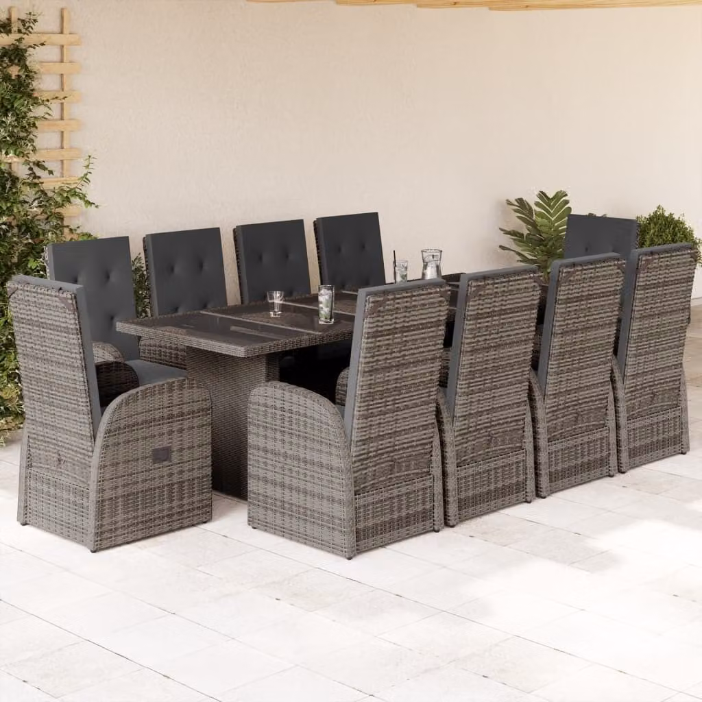 Maison Exclusive - Set da pranzo da giardino 11 pezzi con cuscini in polyrattan grigio