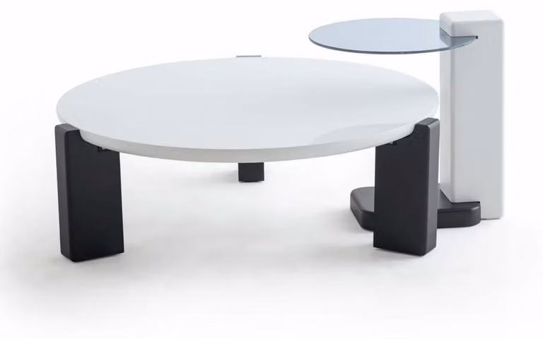 Set di tavolini da salotto, colore bianco, stile moderno, gambe in legno, piano in legno, piano in vetro