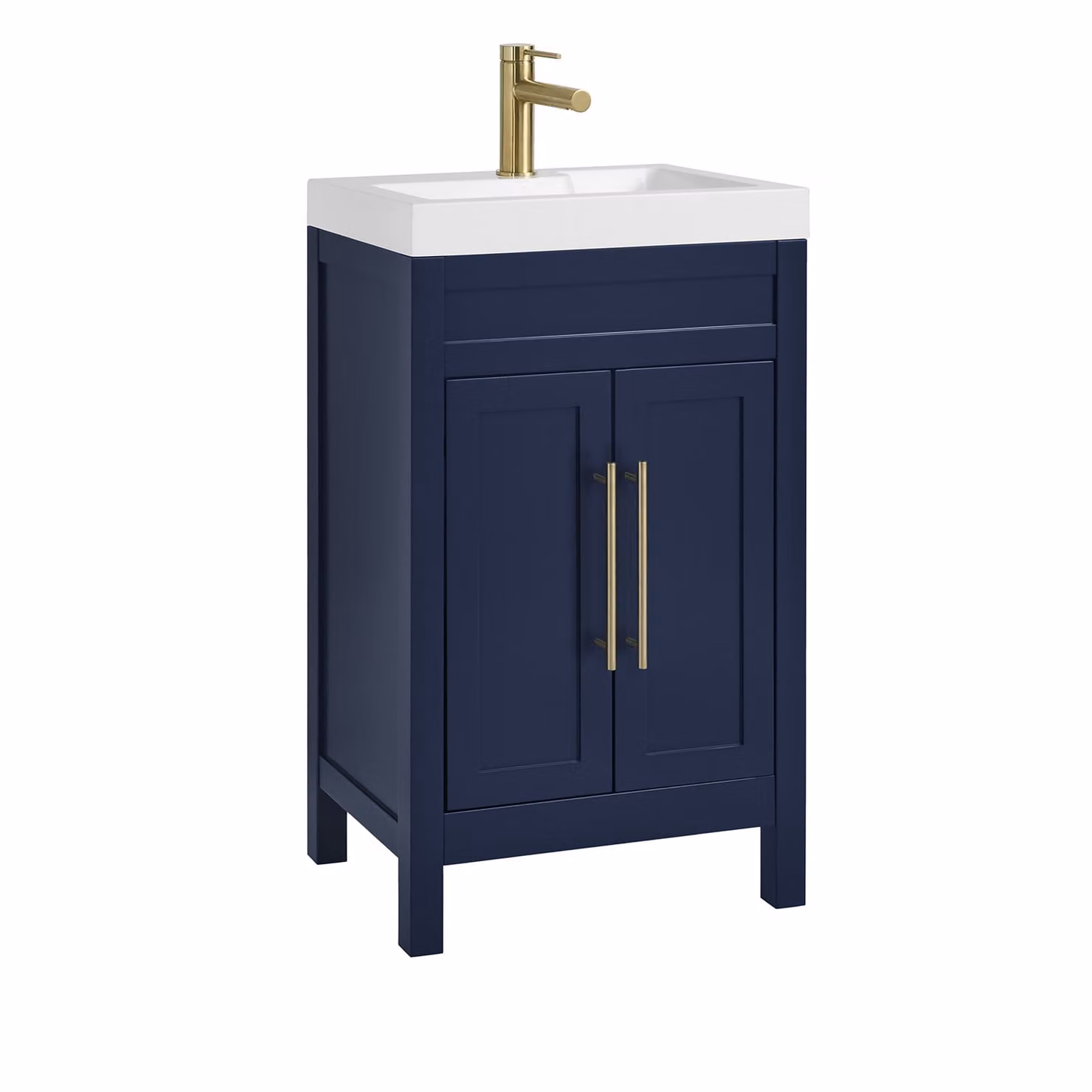 Mobile Bagno Blu Marino da 500mm con Lavabo e Maniglia Moderna con Barra a T in Oro Satinato - Warwick