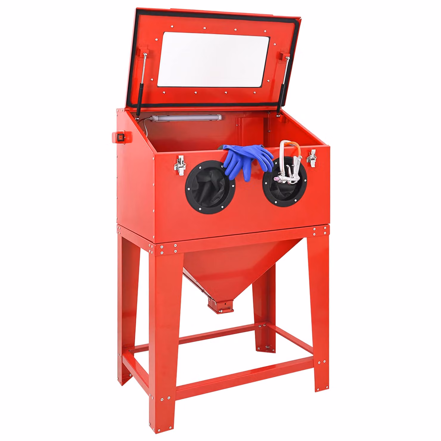 Cabina di sabbiatura vidaXL in acciaio laminato a freddo, rossa e trasparente, 245 L, 120 PSI