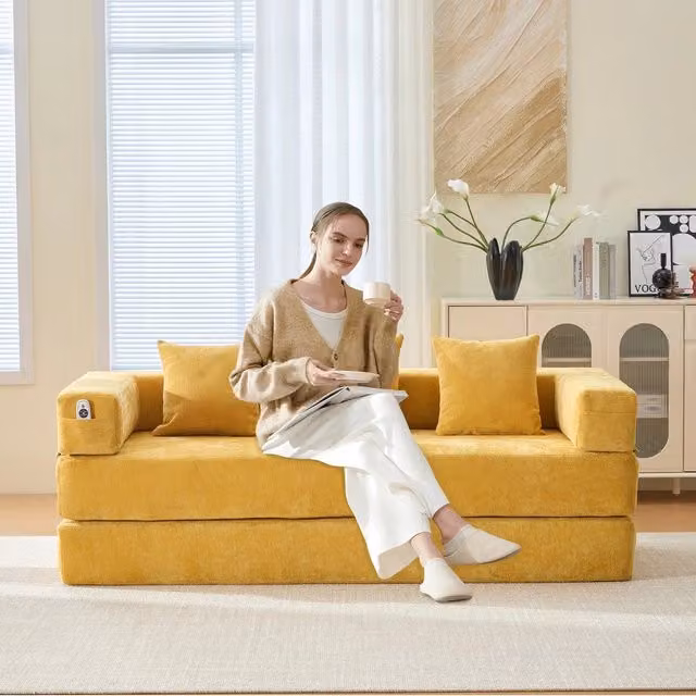 Divano modulare in tessuto ¨C Minimal ¨C Chenille morbido con tasche portaoggetti, antiscivolo