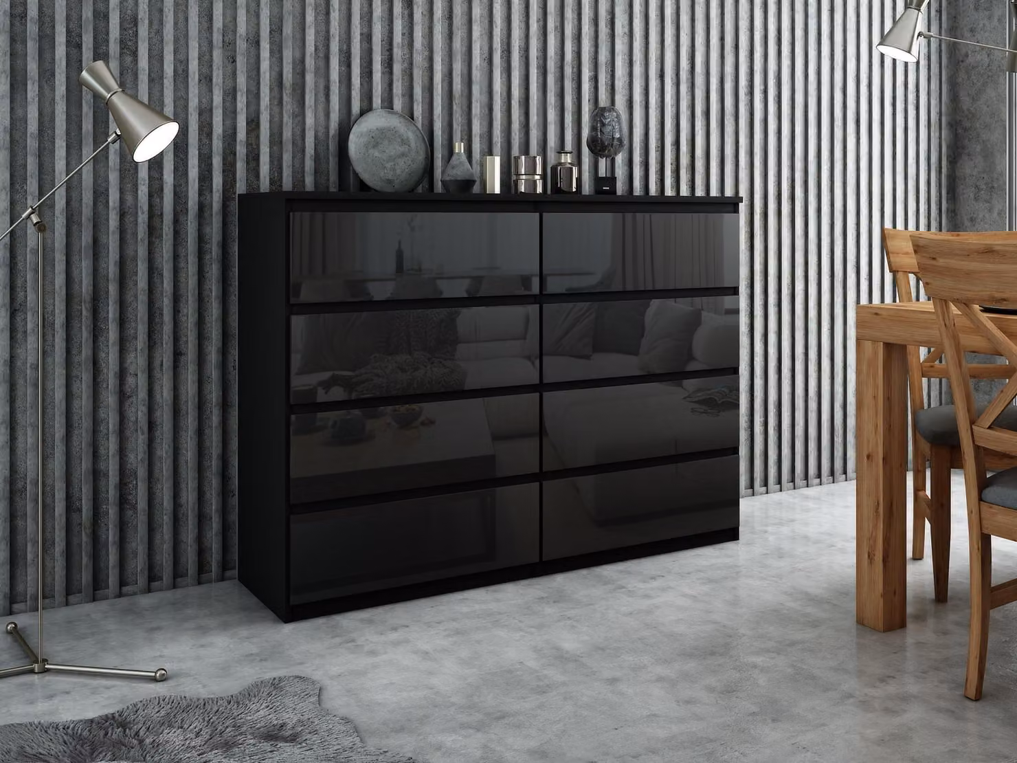 Comodino pratico da 120 cm con 6 cassetti e ampio spazio di archiviazione