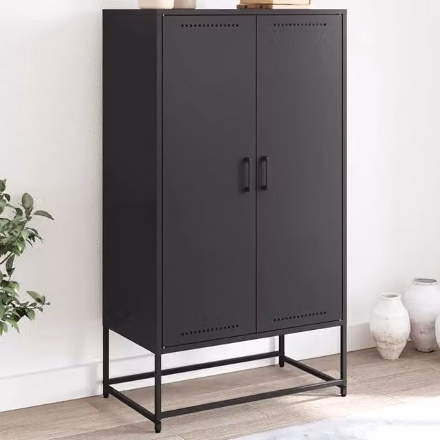 Credenza in metallo nera stile industrial vidaXL L: 68,5 cm, P: 38,5 cm, H: 123,5 cm