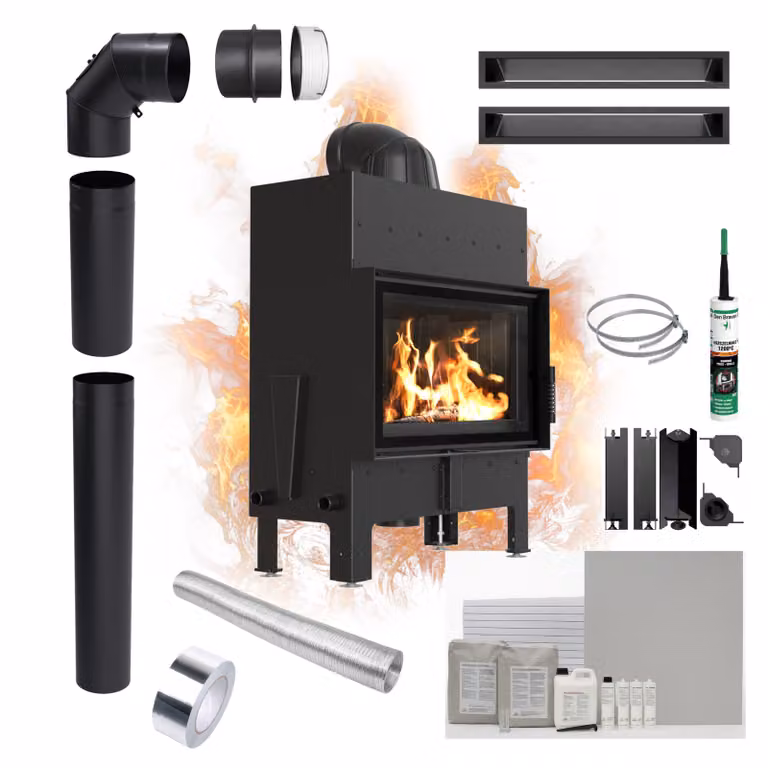 Camino KRATKI FLOKI L 12kW Ø200 ECO Nero Set per l'installazione