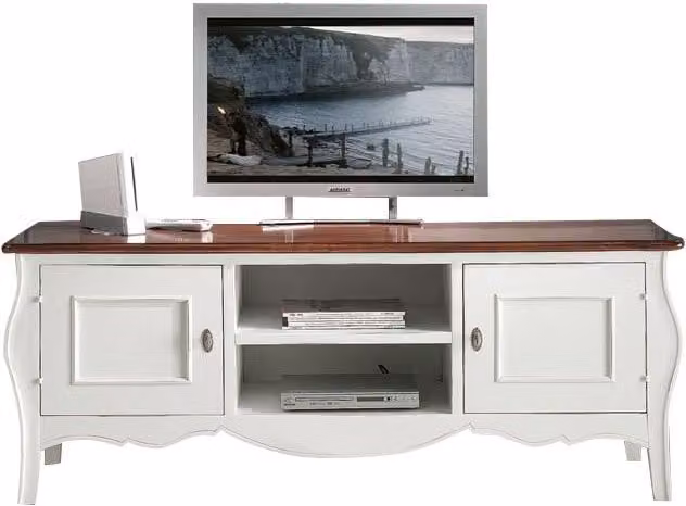 Porta TV in legno stile shabby chic bicolore bianco e marrone Mobili 2G L/P/H: 160 x 50 x 61 cm – 1