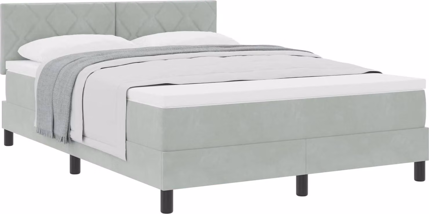 Letto a molle con materasso Grigio chiaro 140 x 190 cm Velluto