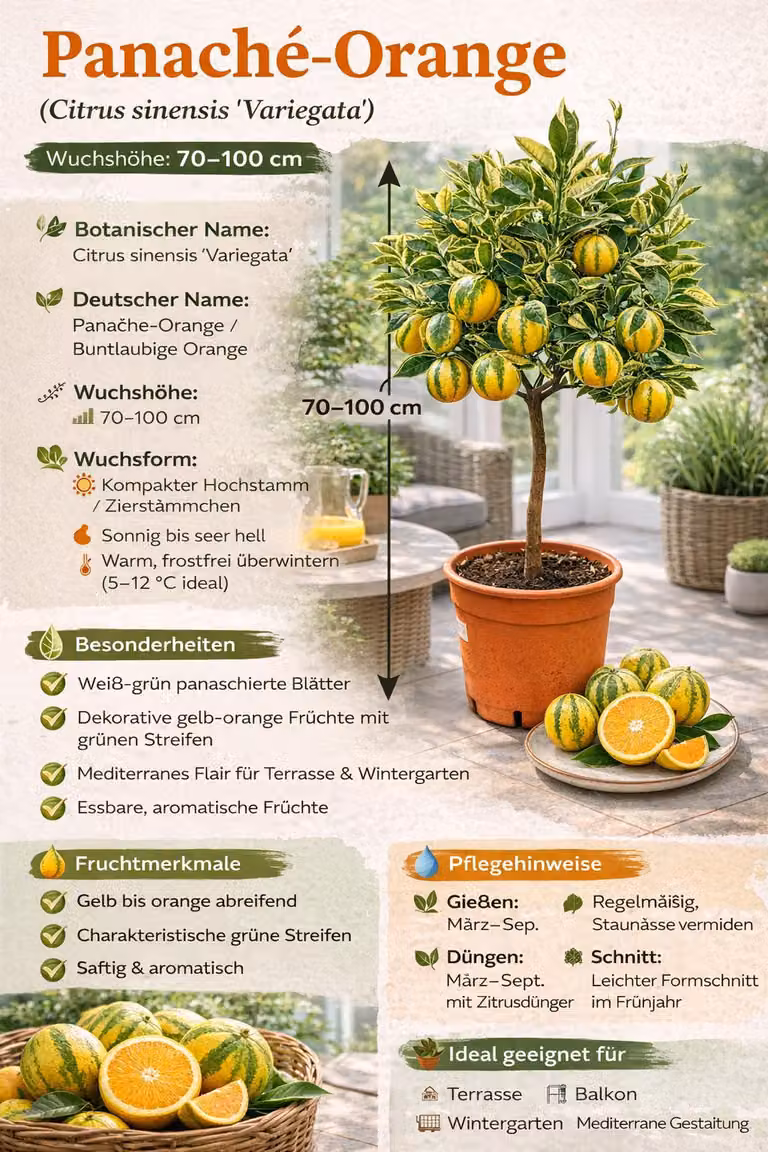 Arancio variegato 70–100 cm – Citrus sinensis Variegata – albero di arance dalle foglie colorate, pianta esotica da terrazza e giardino d'inverno