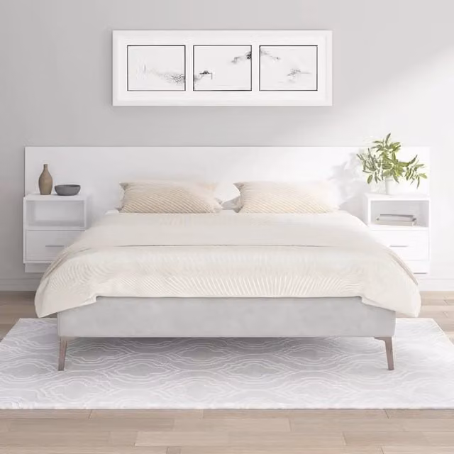 Testiera per Letto con Comodini-Testiera con Contenitore in Legno Multistrato Bianco 112808