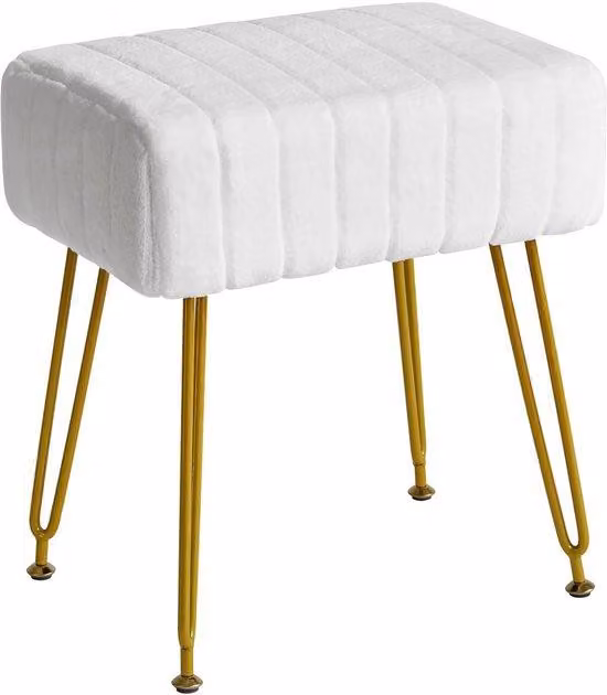 Ibenzoa® Poggiapiedi imbottito in velluto di alta qualità, bianco (LG51W), con gambe in acciaio dorato, dimensioni 42 x 30 x 45 cm, multifunzionale e salvaspazio, ideale per soggiorno e camera da letto