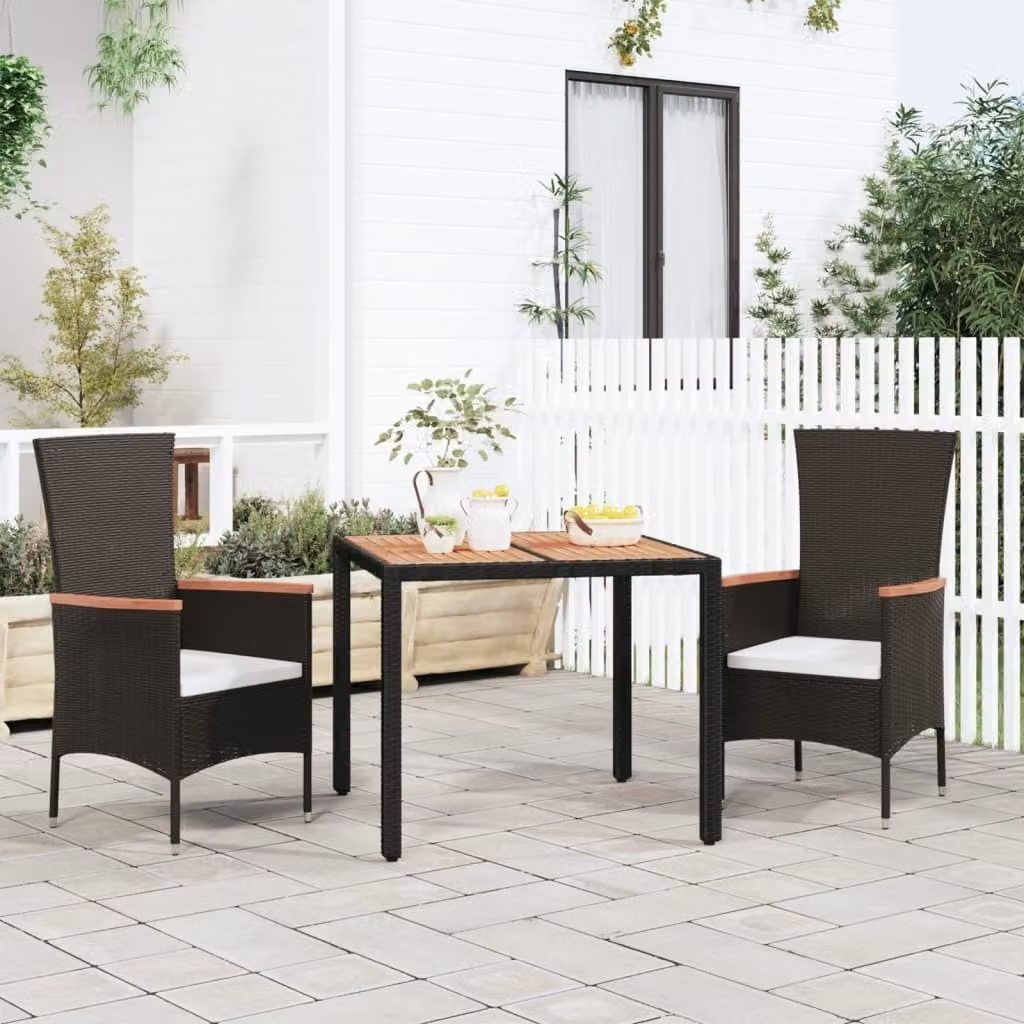 Maison Exclusive - Tavolo da giardino con piano in legno, in rattan sintetico nero e legno di acacia