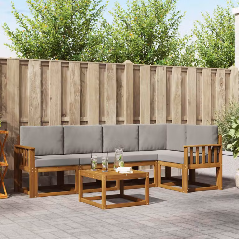 Set di divani da esterno vidaXL 6 pz in legno di acacia con cuscini Grigio e Marrone