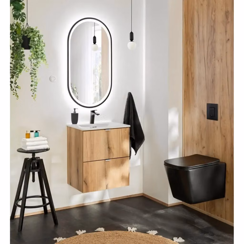 Mobile sottolavabo da appendere Meublorama con cassetti, colore rovere, L50 x P57 x H39 cm – 2