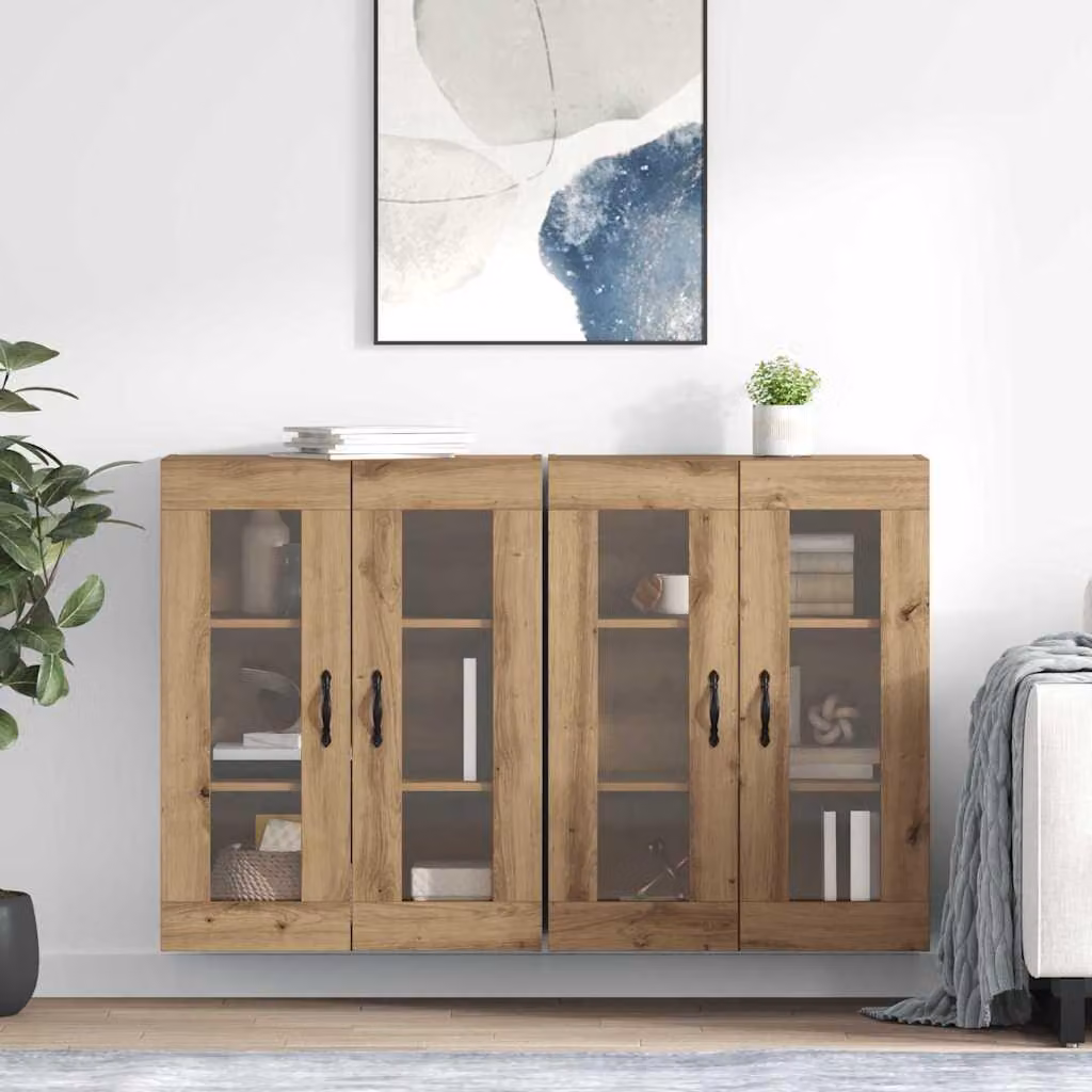 vidaXL Armadietti da parete, 2 pezzi, effetto legno artigianale rovere, 69,5 x 34 x 90 cm