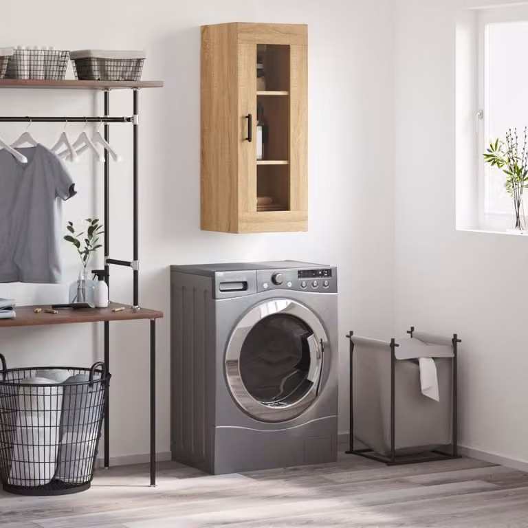 Mobile a parete vidaXL in rovere con ante in vetro, L 34,5 cm, P 34 cm, H 90 cm