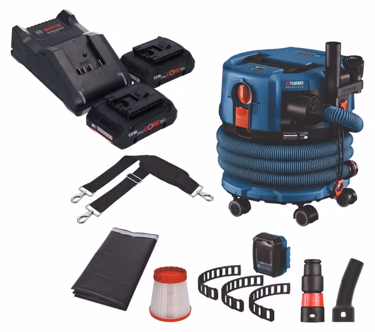 Bosch GAS 18V-12 MC Aspiratore professionale a batteria BITURBO Brushless + 2x batteria ProCore 4,0 Ah + caricabatterie + accessori