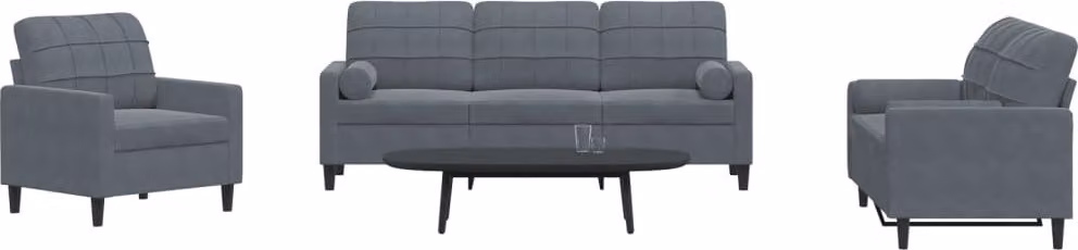 Maison Exclusive - Set divano 3 pezzi con cuscini e cuscini cervicali in velluto grigio scuro