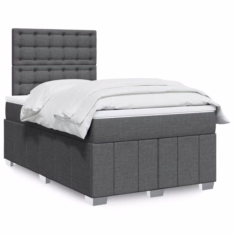 vidaXL Giroletto a Molle con Materasso Ibrido in Tessuto Grigio e Bianco L/P/H: 120 x 200 cm