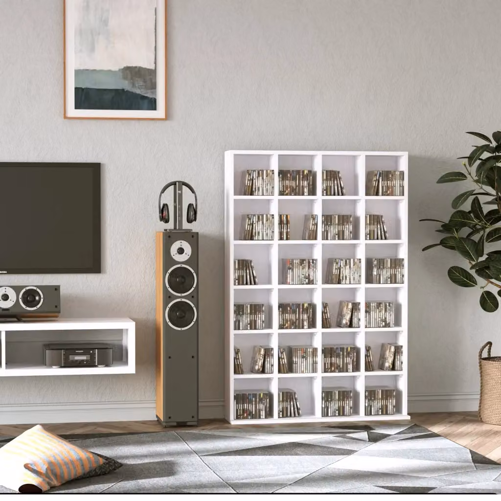 EasyComfort Libreria porta CD con 24 Ripiani Regolabili in MDF Bianco H 130.5 x L 89 x P 20 cm – 2