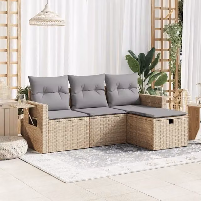 Set Divano da Giardino 4 pz con Cuscini Beige in Polyrattan 3325455