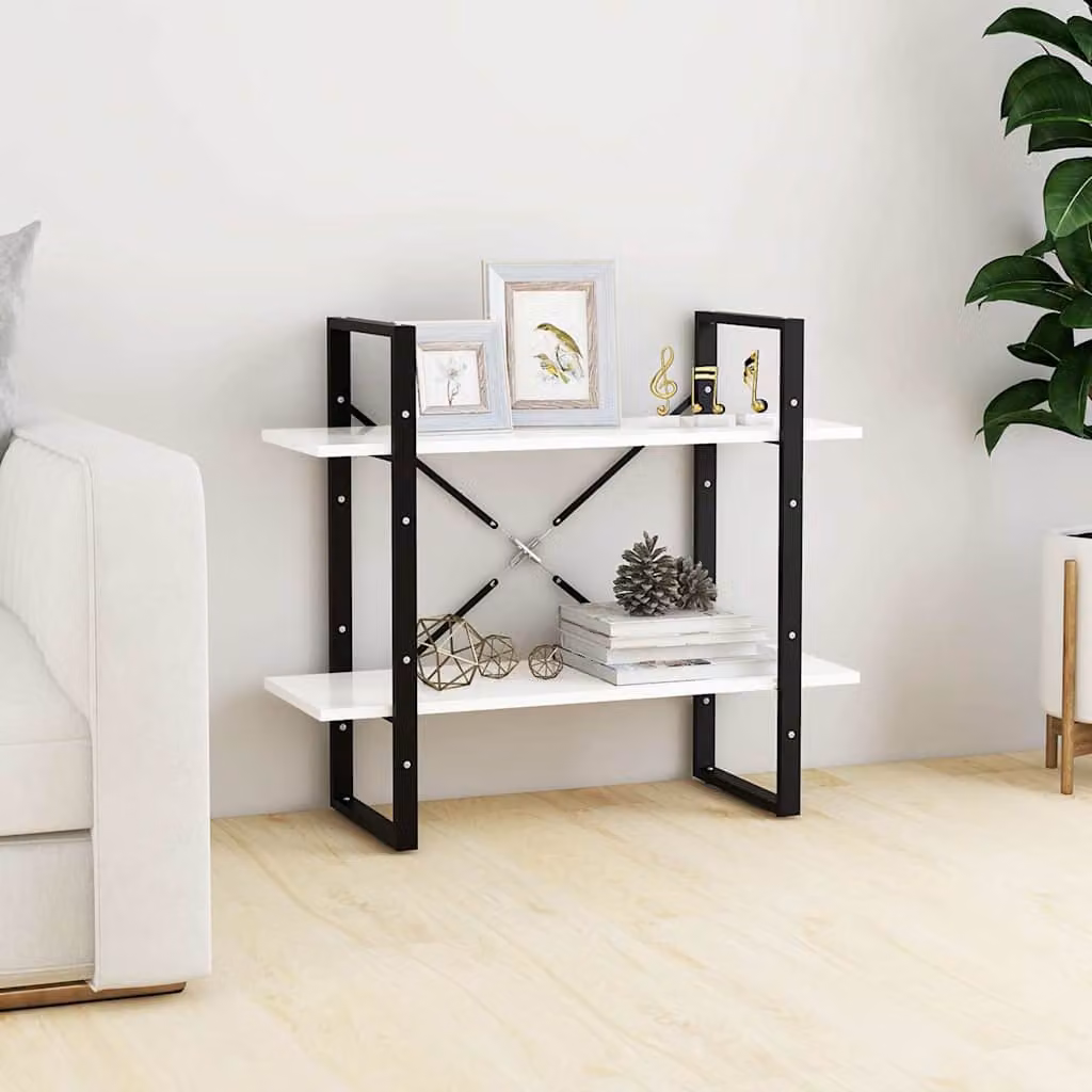 Libreria a 2 Ripiani vidaXL in Stile Industrial Bianco L: 80 cm, P: 30 cm, H: 70 cm