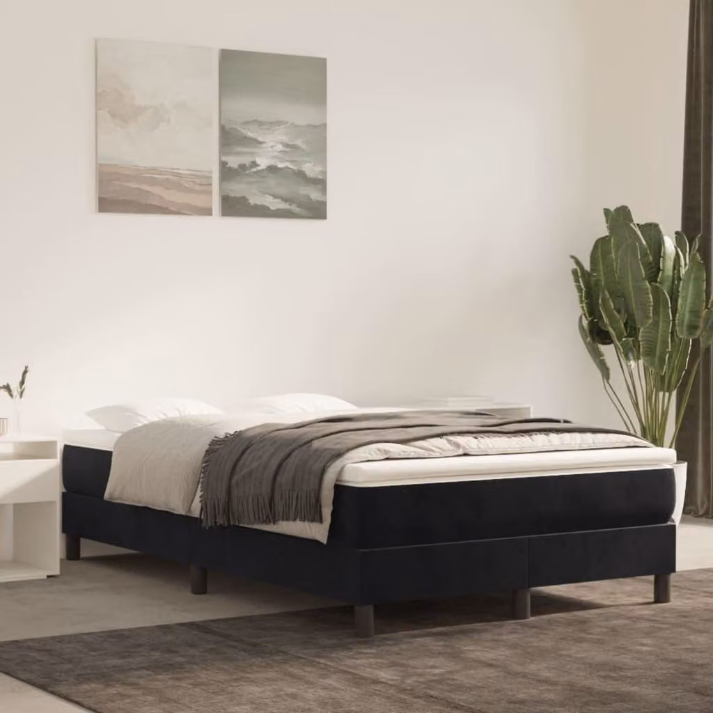 The Living Store Letto a molle con materasso nero 120x200 cm in velluto