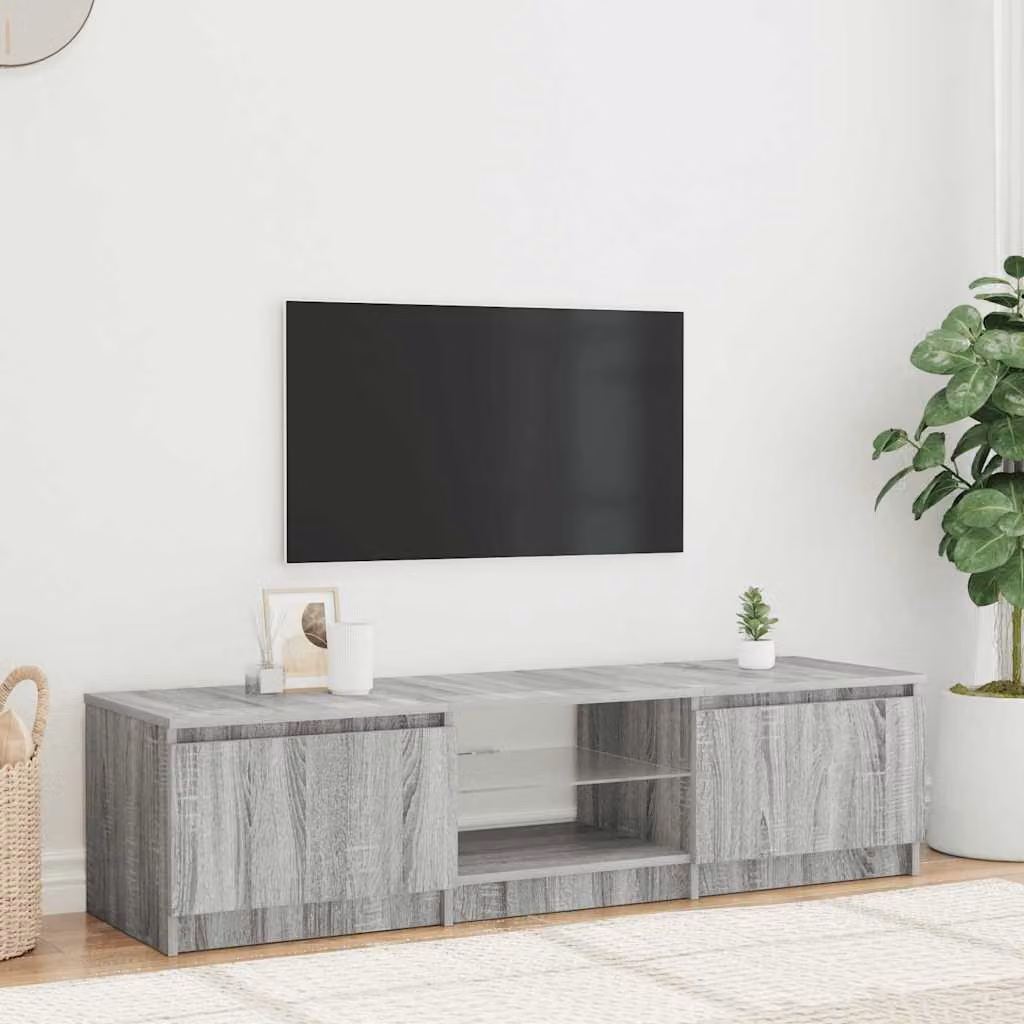 vidaXL Mobile Porta TV con Luci LED Grigio Sonoma L: 140 cm, P: 40 cm, H: 36 cm