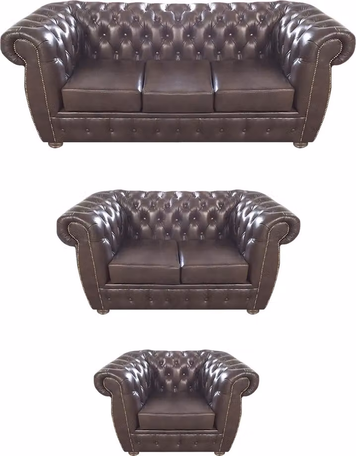 Chesterfield Komplett Set 3tlg Wohnzimmer Sofagarnitur Braun Sofas Einrichtung