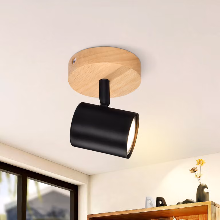 ZMH LED faretto da soffitto 1 fiamma nera plafoniera GU10 faretto orientabile da parete faretto da parete in legno per camera da letto corridoio cucina senza lampadine