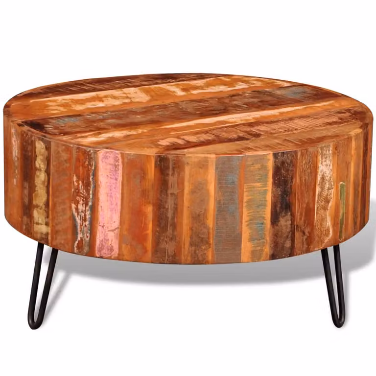 The Living Store Tavolino in legno vecchio rotondo